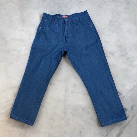 Sakima A Jeans Mens Blue Dark Wash Wide Leg Straight Size 40/30 ALTERED - Picture 1 of 6